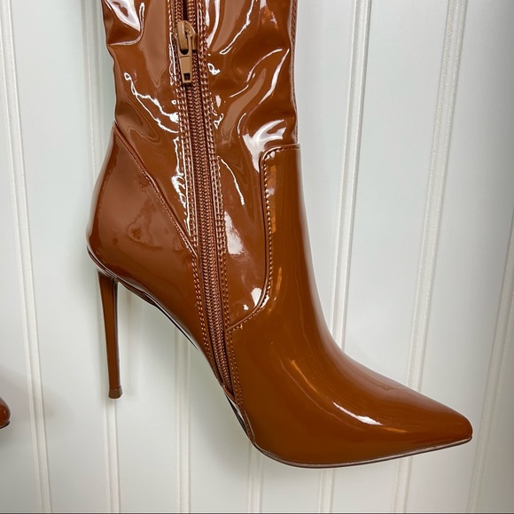 Steve Madden Viktory Patent Over the knee Stiletto Heel Boots in Cognac - Picture 7 of 11